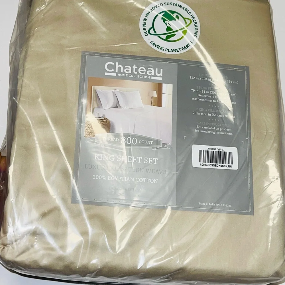 - CHATEAU HOME COLLECTION KING SIZE SHEET SET TAUPE COLOR 100% 4 PIECE SET…